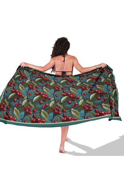 TUA Cherry Pattern Non-Revealing Satin Pareo
