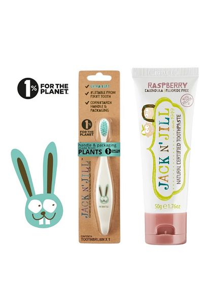 Jack N'Jill Jack N' Jill Natural Paste and Brush Set - 2-Piece Bunny-Raspberry