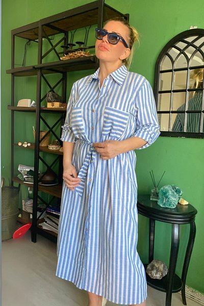 Zer Otantik Rochie cămașă cu dungi alb-albastru