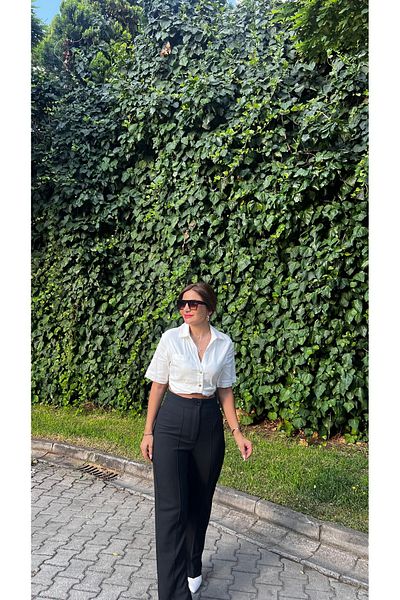 Daves High Waist Black Crepe Fabric Palazzo Trousers