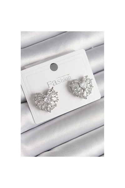 Skygo Brass Silver Color Zircon Stone Heart Model Women's Earrings - Tj-Bkp9749