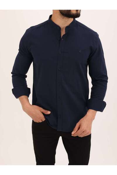 cliento Erkek Lacivert Hakim Yaka Slim Fit Uzun Kollu Düğmeli Şık Ve Rahat Ke...