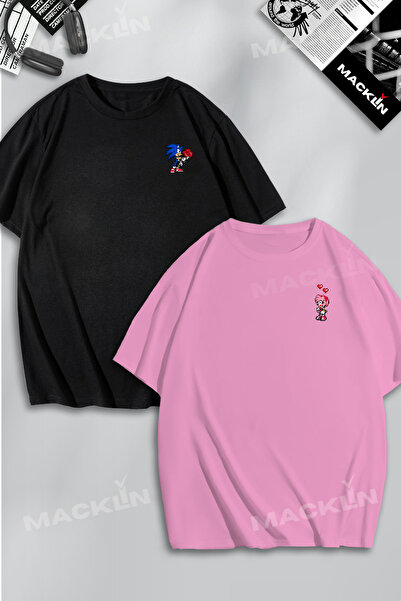 darkopia Unisex Γυναικεία Ανδρικά Sonic & Amy Pixel Art Printed Lover Couple Combination Design Oversize Tshirt Σετ 2 τεμαχίων