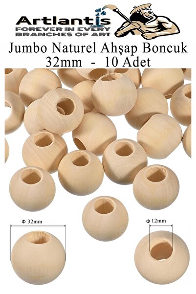 Artlantis Naturel Ahşap Boncuk 32mm 10 lu 1 Paket Ham Boyanabilir Ahşap Yuvar...