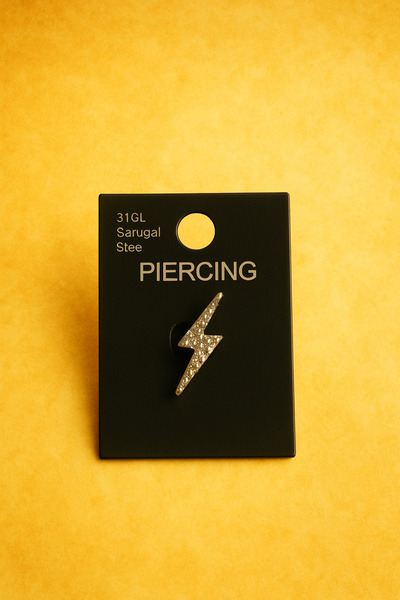 TBK Zirkon Taşlı Şimşek Piercing – 316L Cerrahi Çelik, Gümüş Renk, Minimalist...