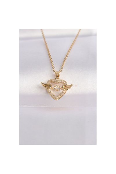 Skygo Gold Colored 316L Steel Zircon Stone Heart Necklace - Tj-Bko8628