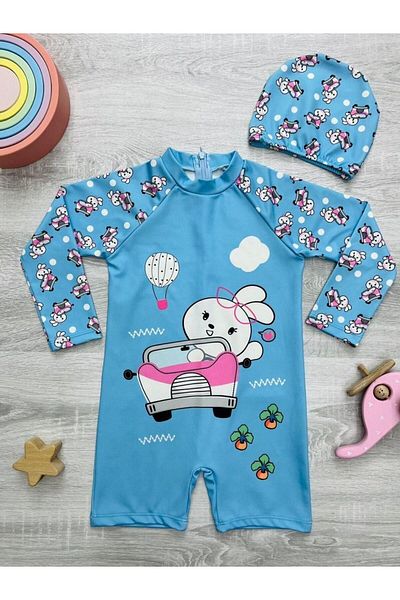 mikam New Season Long Sleeve Zippered Bonneted Sunscreen Girl Child Sorts Swimwear Bikini