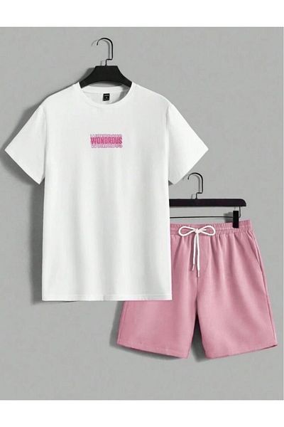 BYMEER Set de tricou alb, roz, cu imprimeu minunat, de jos, de sus