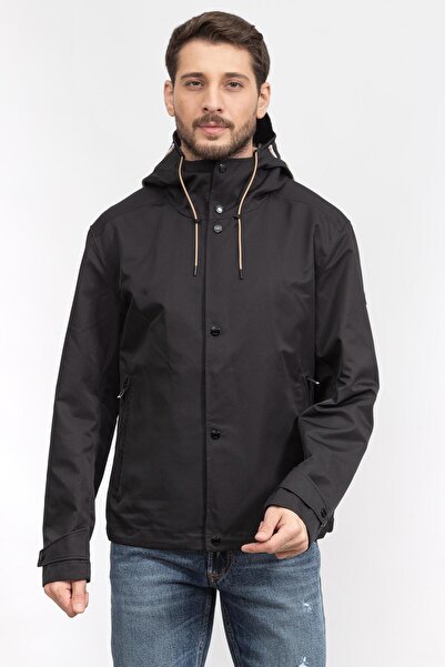 BOSS Erkek Regular Fit Uzun Kollu Düz Kapuşonlu Yaka Siyah Mont 50483919-001
