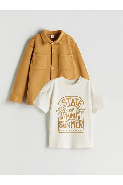 LC Waikiki LCW Kids Μπεζ Αγόρια Πουκάμισα και Μπλουζάκια 2 τμχ