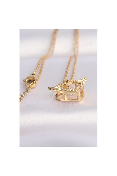 Skygo Gold Colored 316L Steel Zircon Stone Heart Necklace - Tj-Bko8628