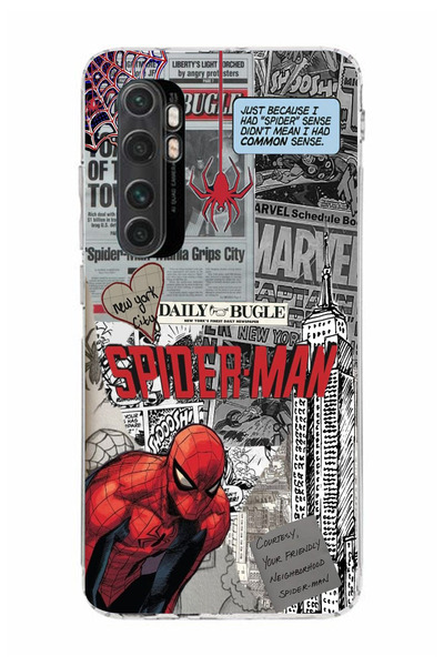 moonset Xiaomi Mi Note 10 Lite Uyumlu Örümcek Kolaj Tasarımlı Baskılı Şeffaf ...