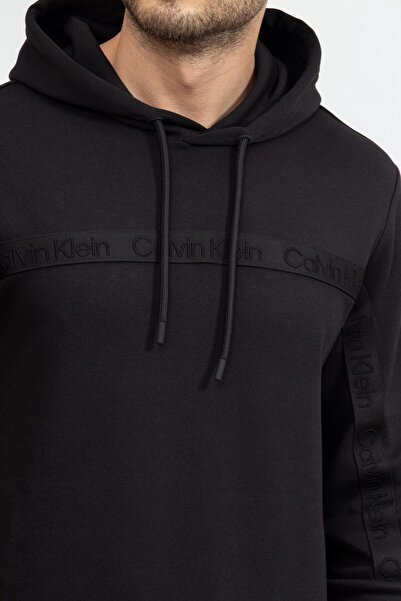 Calvin Klein Raised Logo Tape Erkek Kapüşonlu Sweatshirt