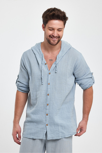 TCT TEKSTİL MUSLIN HOODED MEN'S SHIRT - 4010