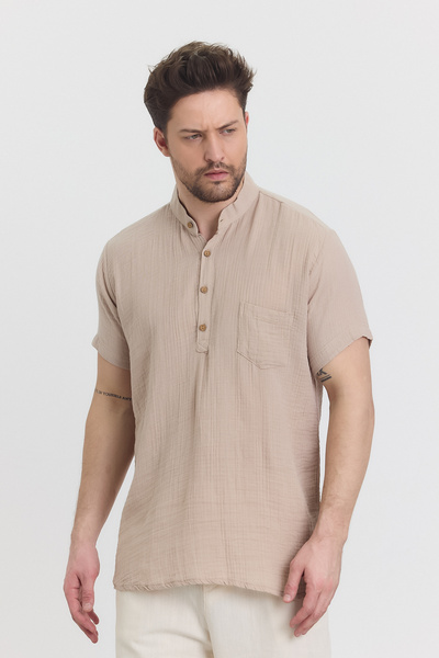 TCT TEKSTİL Muslin Collar Half Placket Shirt - 4020