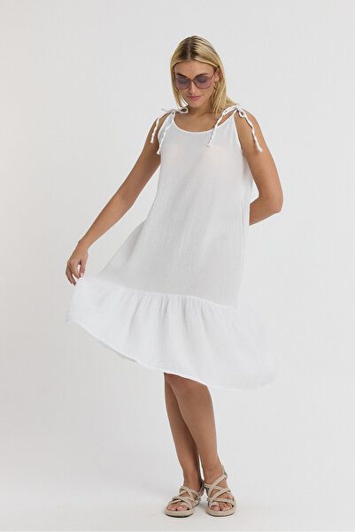 TCT TEKSTİL Rochie de damă - Rochie cu curele din frânghie de muselină - 3070