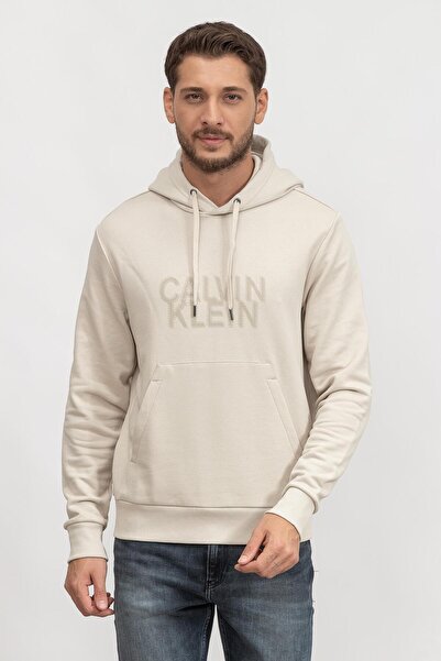 Calvin Klein Seasonal Logo Men's Hooded Sweatshirt Beige