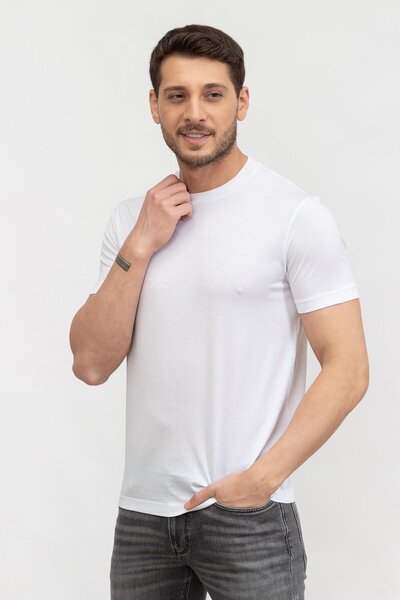 Emporio Armani Ανδρικό βαμβακερό ύφασμα ζέρσεϊ λευκό μπλουζάκι με λογότυπο μάρκας 8N1TE8 1JUVZ-0100