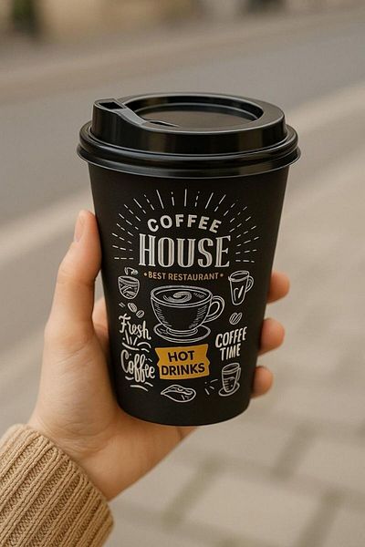 Titiz Brown Coffee House Patterned Coffee Glass 400 ml