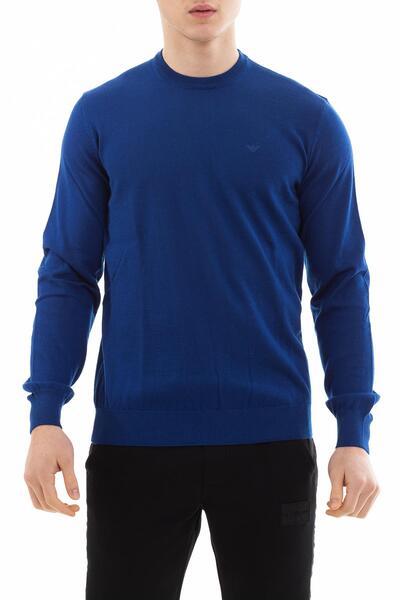 Emporio Armani Men's Basic Short Sleeve Logo Embroidered Blue Sweater 8n1m91 ...