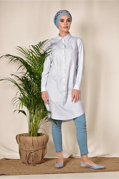 Alvina 4979 Model Buttoned Stripe Patterned Tunic