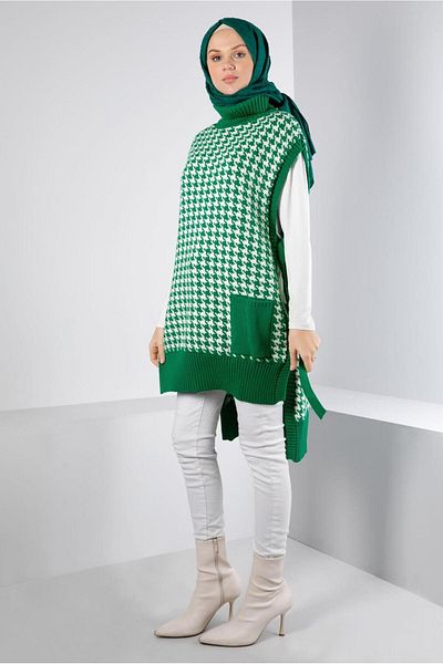 Alvina Houndstooth Patterned Side Tie Knitwear Sweater - 43141