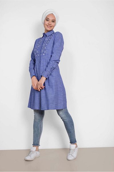 Alvina Square Patterned Embroidered Cotton Tunic 4150