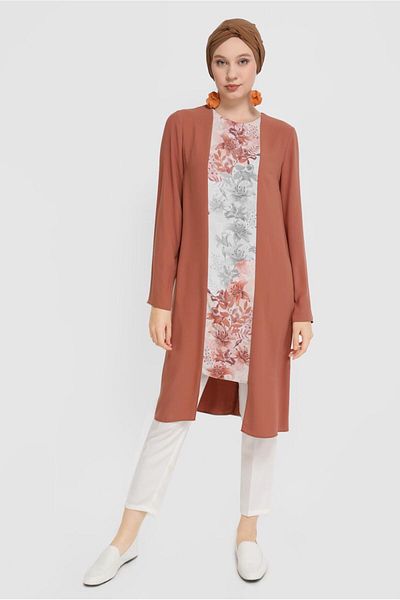 Alvina Flower Patterned Tunic with Back Zipper 40879