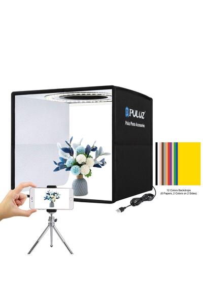 PULUZ مجموعة صندوق إضاءة وخلفية تصوير محمولة مكونة من 13 قطعة باللون الأسود