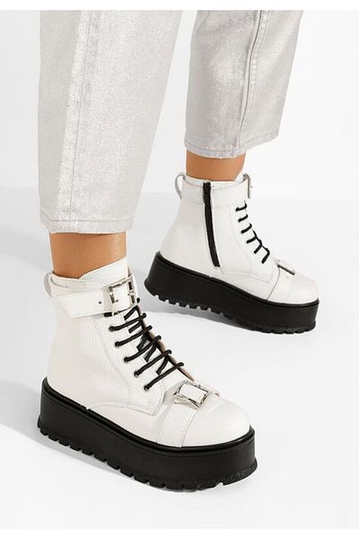 B T Shoes Astrid white platform boots