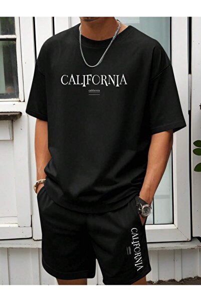 coolart شورت تي شيرت بتصميم كاليفورنيا - شورت بدلة سفلي أسود تي شيرت مطبوع بر...