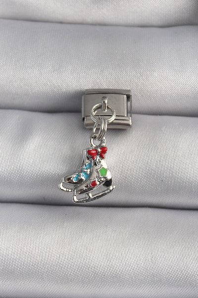 Store 316L Steel Silver Color Ice Skates - Dangle Detailed Figure Nomination Charm