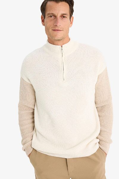 DeFacto Relax Fit Color-Blocking Stand Collar Half Zip Knitwear Sweater Y0623Az24Au