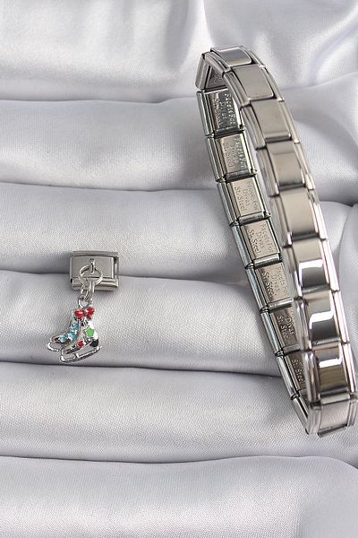Store 316L Steel Silver Color Ice Skates - Dangle Detailed Figure Nomination Charm