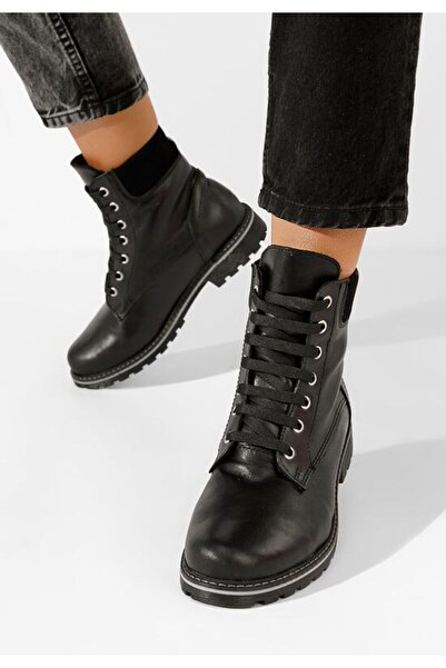 B T Shoes Дамски черни кожени ботуши Pantonia