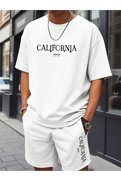 coolart شورت تي شيرت بتصميم كاليفورنيا - طقم شورت تي شورت مطبوع عليه طبعة برق...