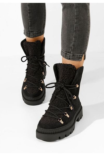 B T Shoes Winfrey women's black fur boots