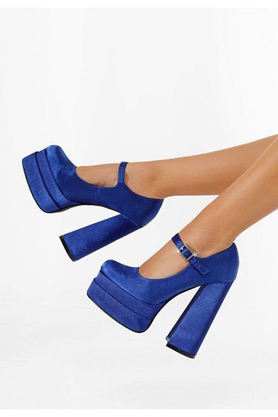B T Shoes Pantofi Cu Toc Gros Si Platforma Tixe Albastri