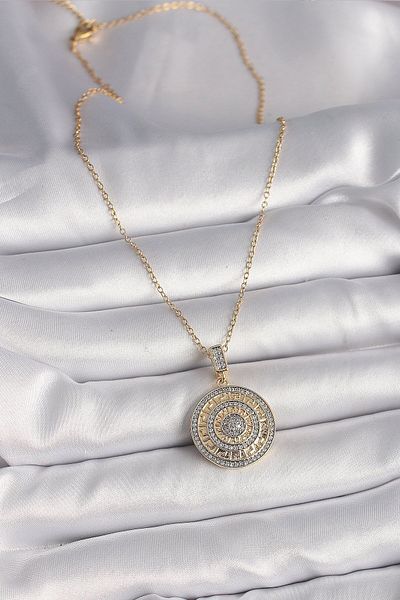 CEKAVE 316L Steel Gold Color Chain Zircon Stone Medallion Model Labyrinth Engraving Women's Necklace