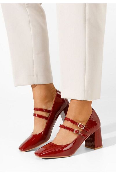 B T Shoes Zerena Red Chunky Heel Shoes