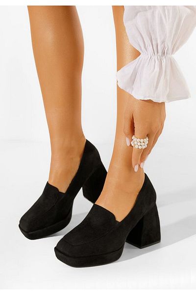 B T Shoes Pantofi Cu Toc Gros Negri Hoya