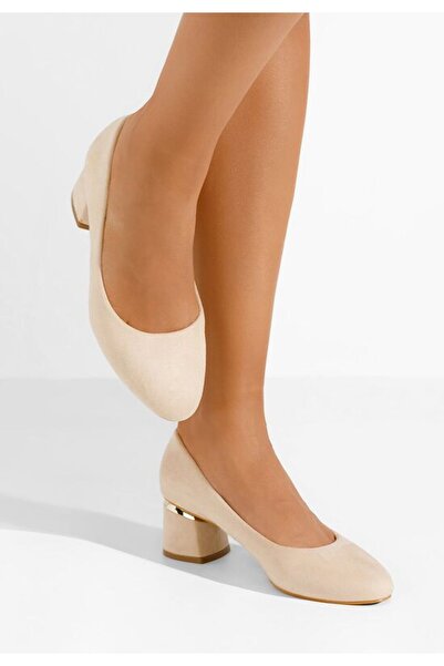 B T Shoes Γκρέτα V3 Μπεζ Παπούτσια με Χοντρό Τακούνι