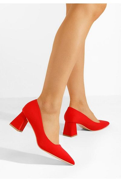 B T Shoes Red Calisie Chunky Heel Shoes