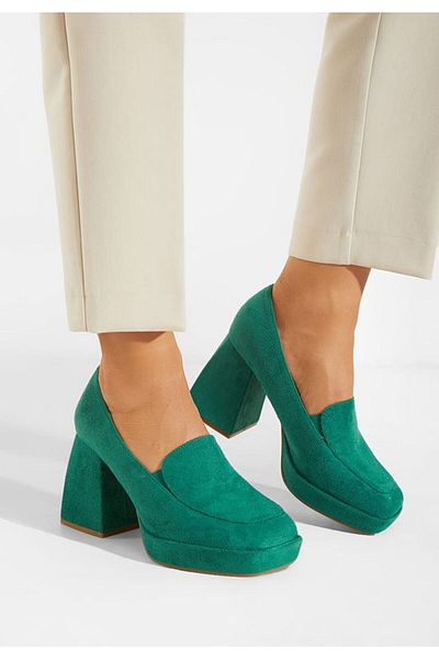 B T Shoes Hoya Green Chunky Heel Shoes