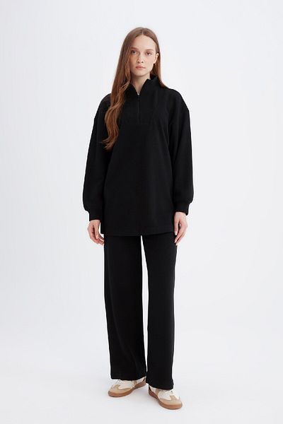 DeFacto Thessaloniki Fabric - Relax Fit fekete kötöttáru nadrág B4311AX24WN