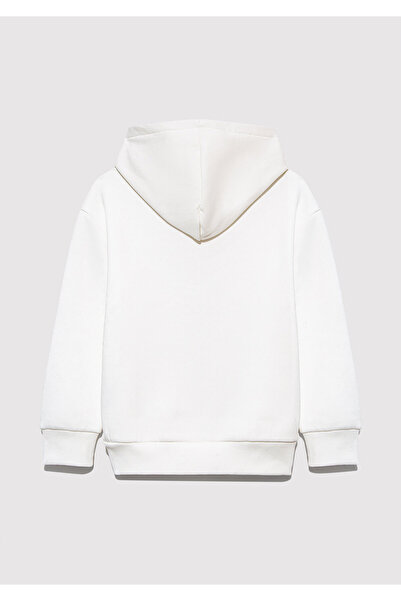 Mavi Kapüşonlu Baskılı Beyaz Sweatshirt 6S10077-70057