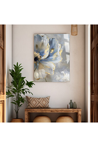 Harikabirev HARİKABİREV | TABLO DIN StICLĂ TEMPERATĂ ÎNIMPUTABILĂ SOFT FLOR ALB-AUR-ALBASTRU MARINE | TMTEKLİ