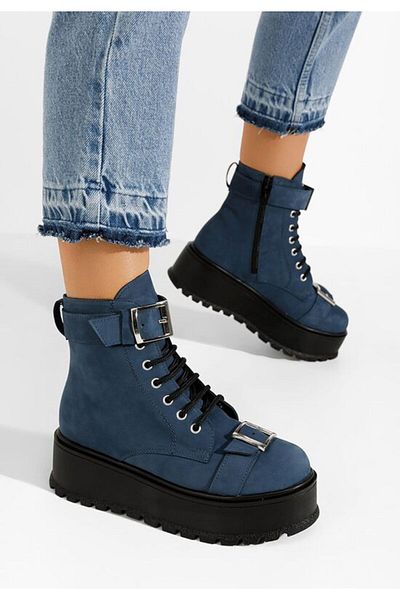 B T Shoes Ghete dama piele Astrid V2 albastre