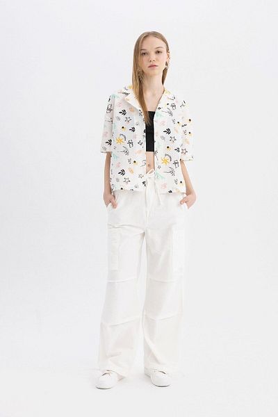 DeFacto Fallschirm-Gabardine-Hose – Schnürung an der Taille, Taschen, weites, lockeres Bein A6975ax24sm