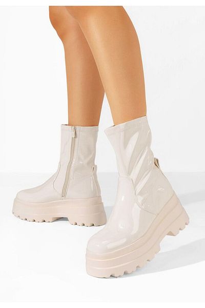 B T Shoes Anndrea beige platform boots